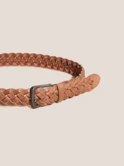 White Stuff Brown Weave Leather Belt Clearance