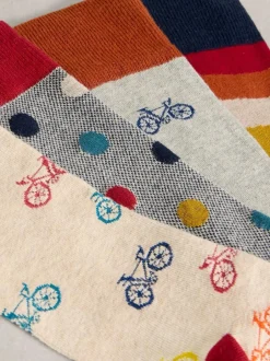 White Stuff Grey Bike Pattern Ankle Socks 4 Pack New