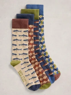 White Stuff Natural Bike Pattern Ankle Socks 4 Pack Discount