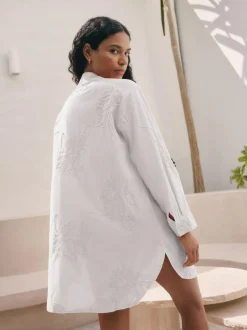 Next Textured Cornelli Cover-Up Shirt White Sale