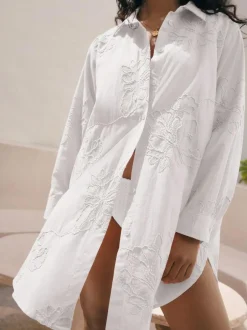 Next Textured Cornelli Cover-Up Shirt White Sale