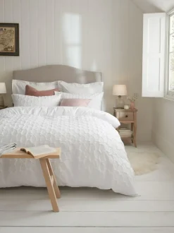 Next Textured Embossed Square Pattern Bedding Duvet Cover and Pillowcase Set White Outlet
