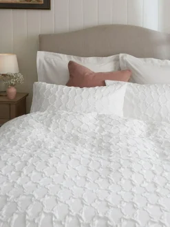 Next Textured Embossed Square Pattern Bedding Duvet Cover and Pillowcase Set White Outlet