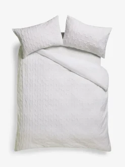 Next Textured Embossed Square Pattern Bedding Duvet Cover and Pillowcase Set White Outlet
