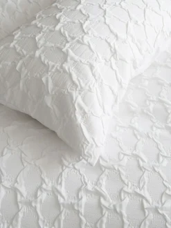 Next Textured Embossed Square Pattern Bedding Duvet Cover and Pillowcase Set White Outlet