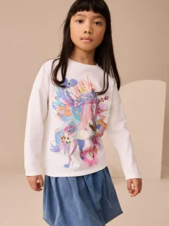 Next White Unicorn Print Long Sleeve Sequin Top (3-16yrs) Best