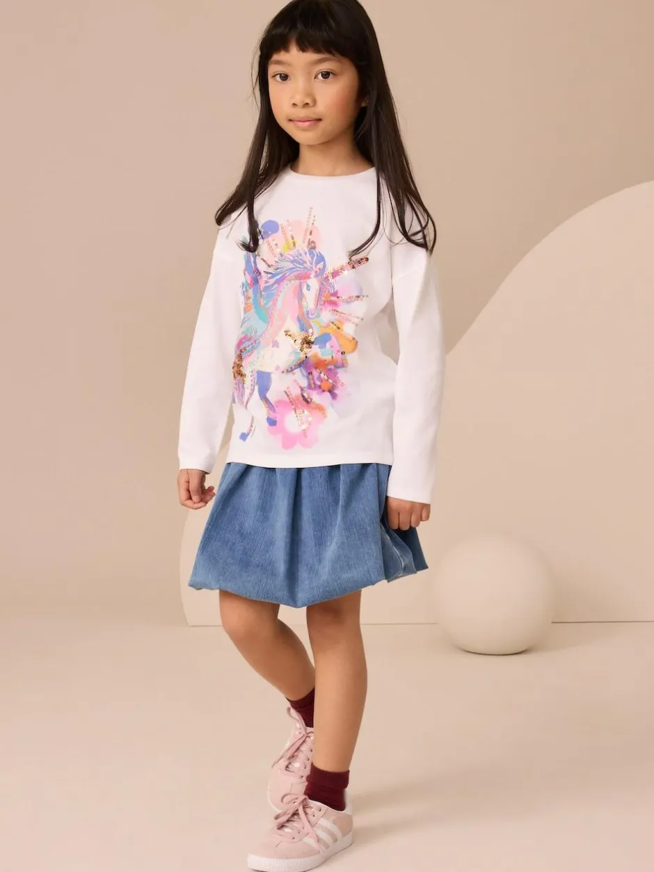 Next White Unicorn Print Long Sleeve Sequin Top (3-16yrs) Best