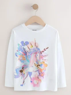 Next White Unicorn Print Long Sleeve Sequin Top (3-16yrs) Best
