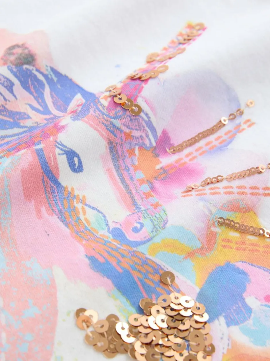 Next White Unicorn Print Long Sleeve Sequin Top (3-16yrs) Best