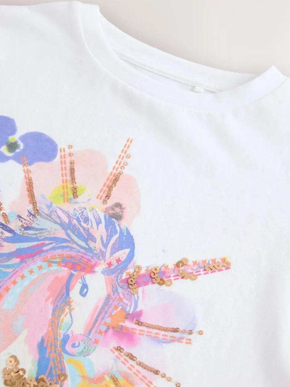 Next White Unicorn Print Long Sleeve Sequin Top (3-16yrs) Best