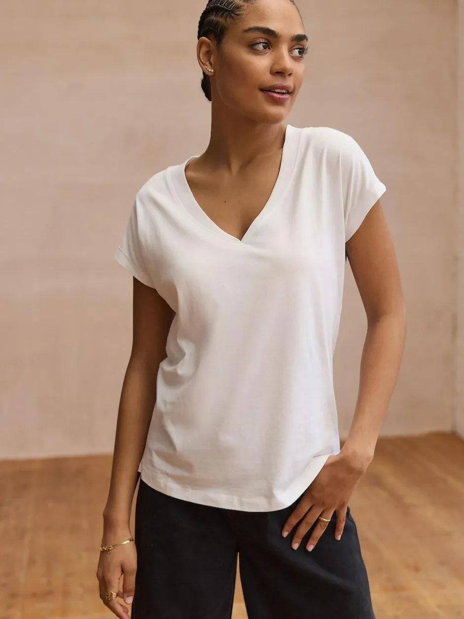 Next White V-Neck Cap Sleeve T-Shirt Online