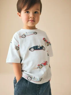 Next Short Sleeve All-Over Print T-Shirt (3 Month-7 Years) (3mths-7yrs) White Watercolour Car Discount