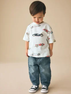 Next Short Sleeve All-Over Print T-Shirt (3 Month-7 Years) (3mths-7yrs) White Watercolour Car Discount