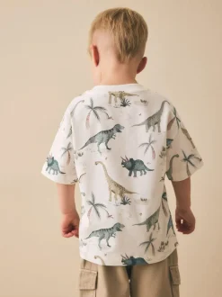 Next Short Sleeve All-Over Print T-Shirt (3 Month-7 Years) (3mths-7yrs) White Watercolour Dinosaurs Online