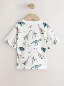 Next Short Sleeve All-Over Print T-Shirt (3 Month-7 Years) (3mths-7yrs) White Watercolour Dinosaurs Online