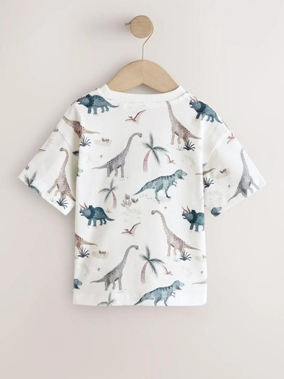 Next Short Sleeve All-Over Print T-Shirt (3 Month-7 Years) (3mths-7yrs) White Watercolour Dinosaurs Online