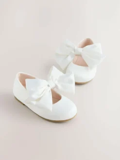 Next White Wide Fit (G) Bow Satin Flower Occasion Mary Jane Shoes Best