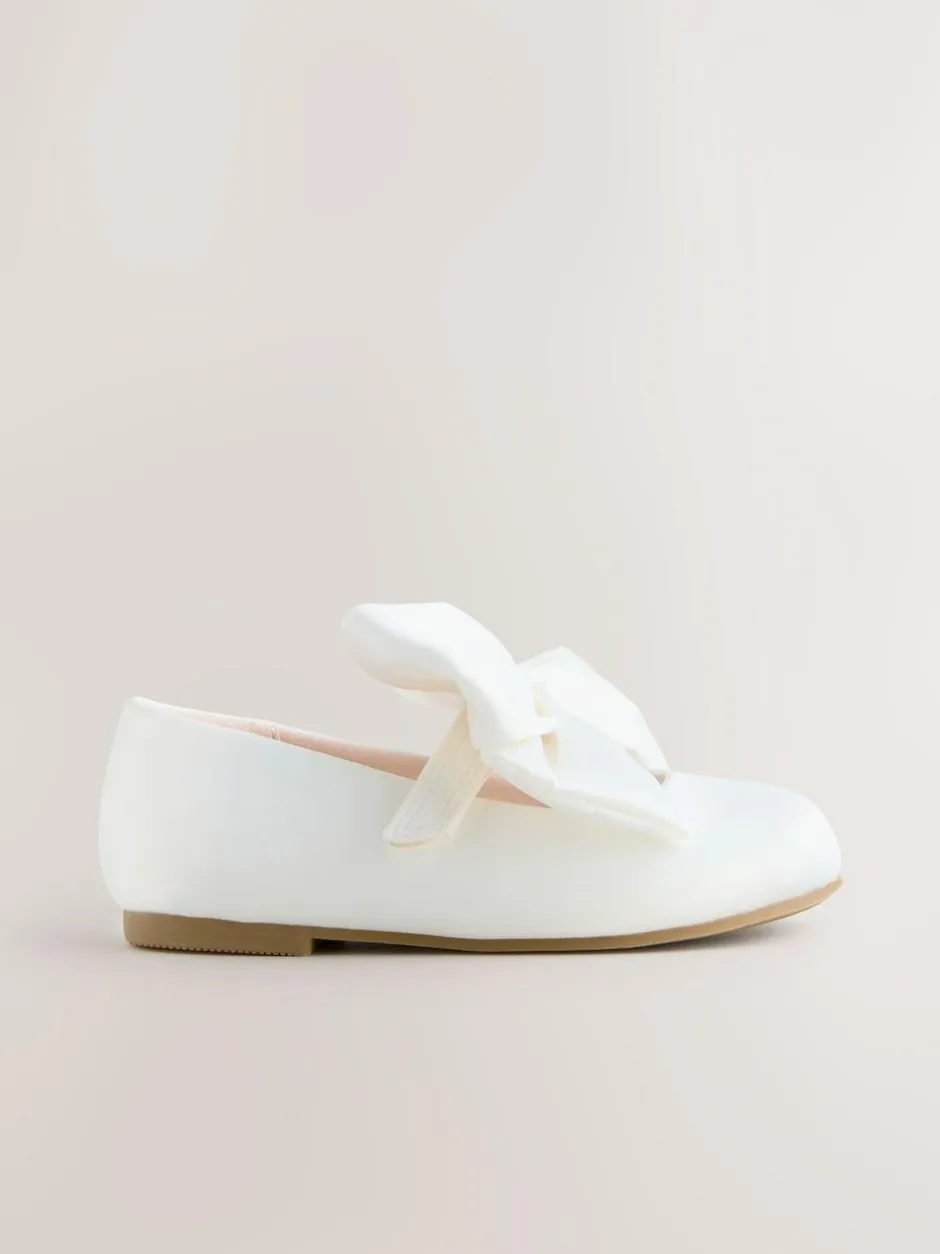 Next White Wide Fit (G) Bow Satin Flower Occasion Mary Jane Shoes Best