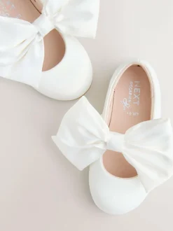 Next White Wide Fit (G) Bow Satin Flower Occasion Mary Jane Shoes Best
