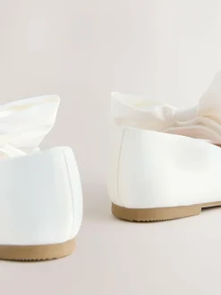 Next White Wide Fit (G) Bow Satin Flower Occasion Mary Jane Shoes Best