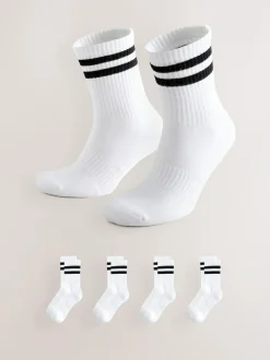 Next Sports Socks 4 Pack White with black stripe Best