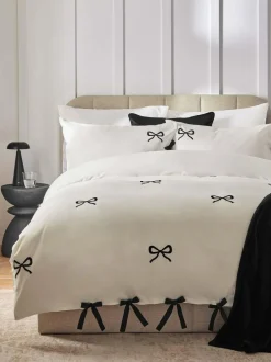 Next Bow Embroidered Duvet Cover and Pillowcase Set White/Black Discount