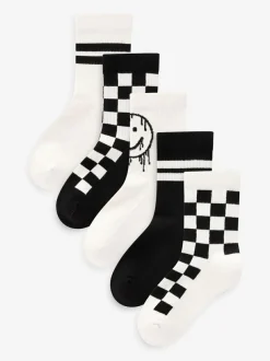 Next White/Black Checkerboard Cushioned Footbed Cotton Rich Ribbed Tipped Socks 5 Pack Hot
