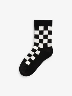 Next White/Black Checkerboard Cushioned Footbed Cotton Rich Ribbed Tipped Socks 5 Pack Hot