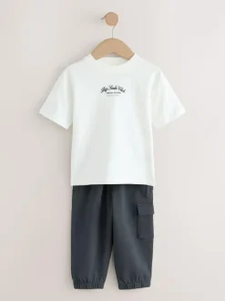 Next Short Sleeve T-Shirt and Utility Joggers Set (3mths-7yrs) White/Black Best