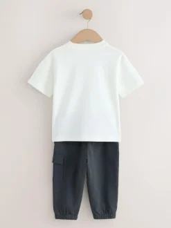 Next Short Sleeve T-Shirt and Utility Joggers Set (3mths-7yrs) White/Black Best