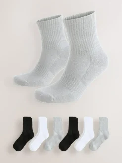 Next Essential Sports Socks 6 Pack White/Black/Grey Clearance