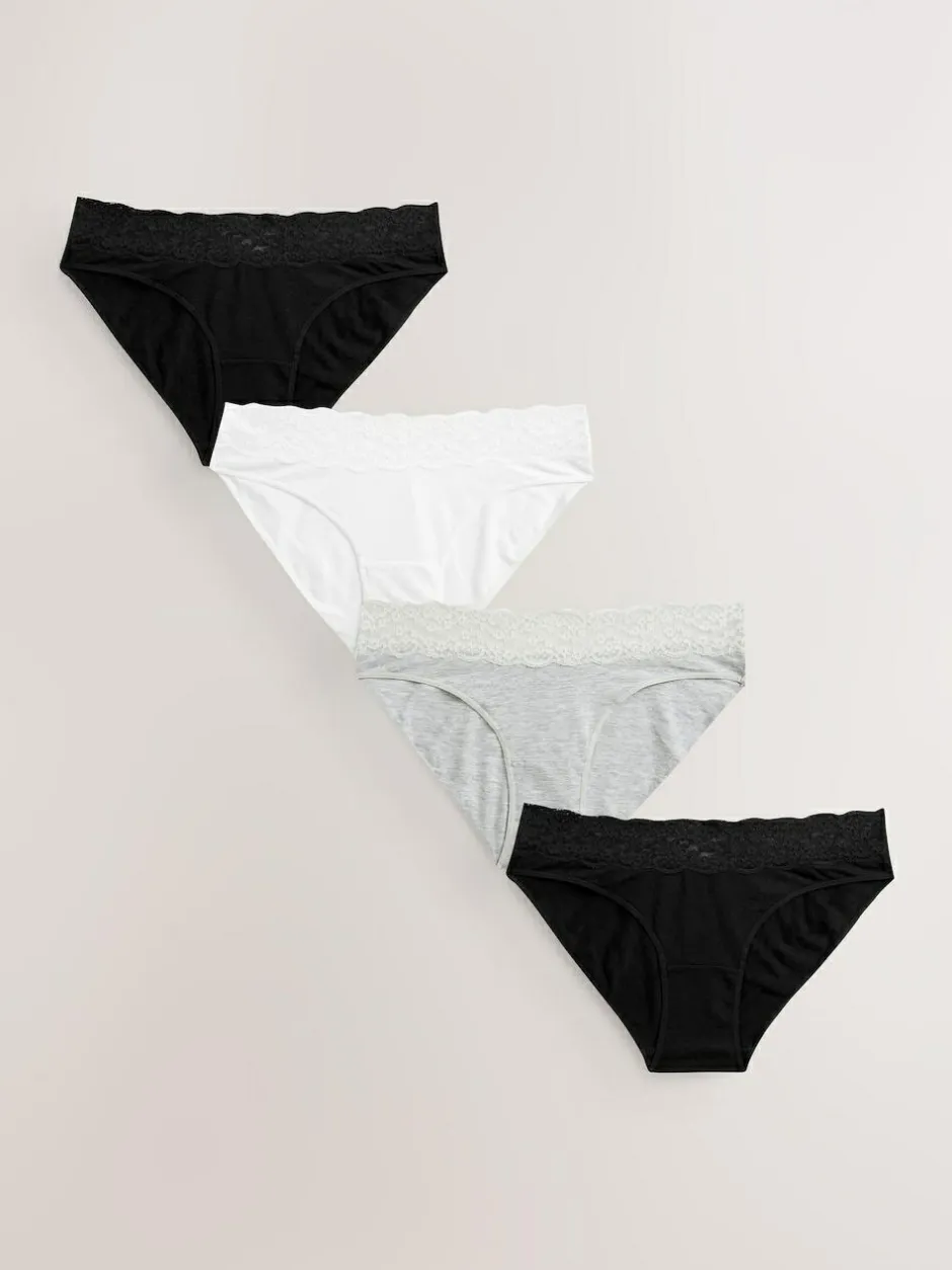 Next White/Black/Grey High Leg Cotton Lace Knickers 4 Pack Sale