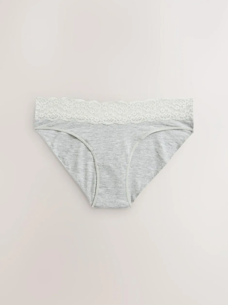 Next White/Black/Grey High Leg Cotton Lace Knickers 4 Pack Sale