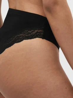 Next White/Black/Grey High Rise High Leg Cotton Lace Knickers 4 Pack