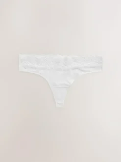 Next White/Black/Grey Thong Cotton Lace Knickers 4 Pack Outlet