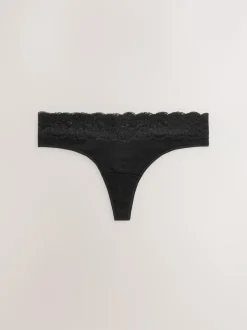 Next White/Black/Grey Thong Cotton Lace Knickers 4 Pack Outlet