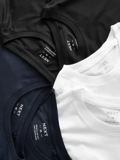 Next White/Black/Navy Regular Fit Essential Cotton T-Shirts 6 Pack Discount