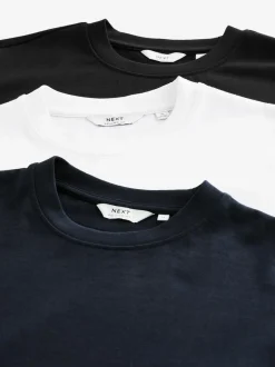 Next White/Black/Navy Relaxed Fit Heavyweight T-Shirts 3 Pack Hot