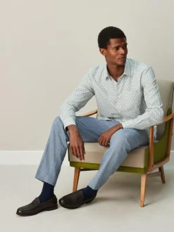 Next Regular Fit Long Sleeve Print Shirt White/Blue Floral Trellis Sale