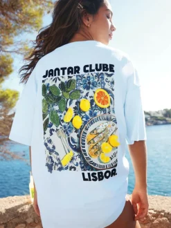 Next White/Blue Graphic Print Beach T-Shirt