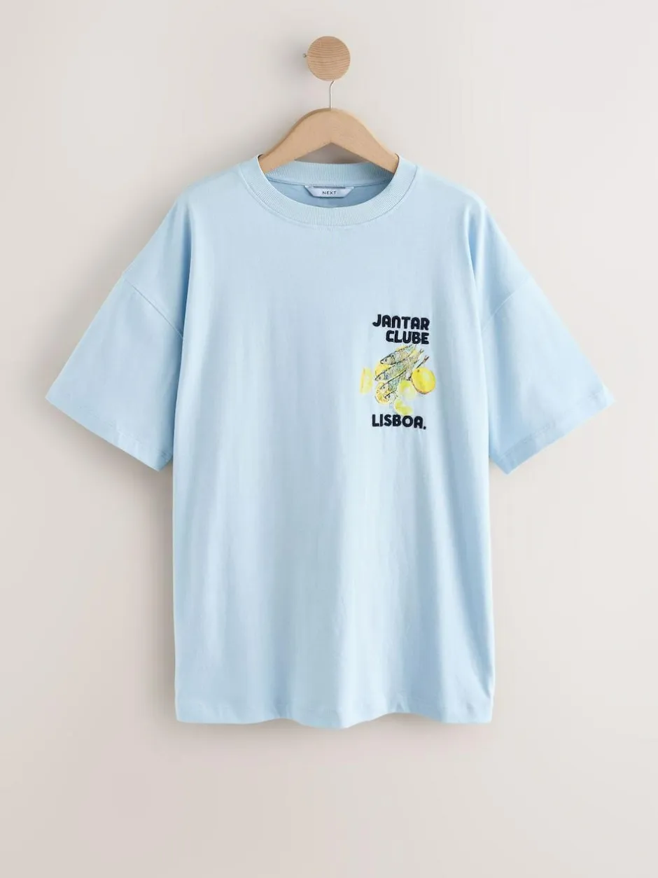 Next White/Blue Graphic Print Beach T-Shirt