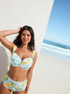 Next White/Blue Pique Stripe Lemon Print Wired Bandeau Bikini Top Clearance