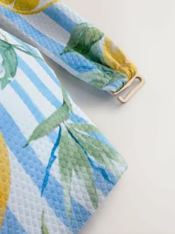 Next White/Blue Pique Stripe Lemon Print Wired Bandeau Bikini Top Clearance