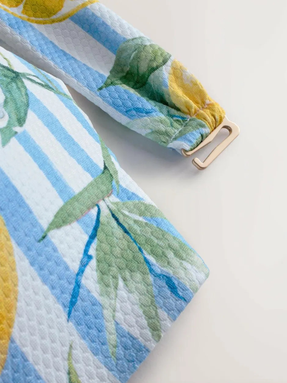 Next White/Blue Pique Stripe Lemon Print Wired Bandeau Bikini Top Clearance