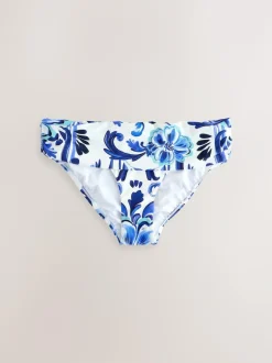 Next White/Blue Porcelain Roll Top Bikini Bottoms New