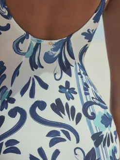 Next Wrap Tummy Control Swimsuit White/Blue Porcelain Sale