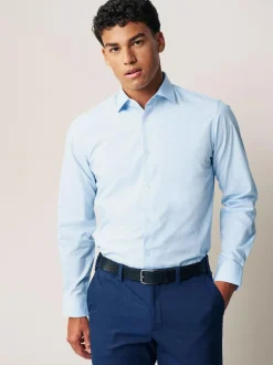 Next Regular Fit Easy Care Long Sleeve Single Cuff Smart Shirts 2 Pack White/Blue Outlet