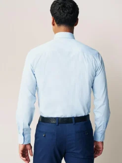 Next Regular Fit Easy Care Long Sleeve Single Cuff Smart Shirts 2 Pack White/Blue Outlet