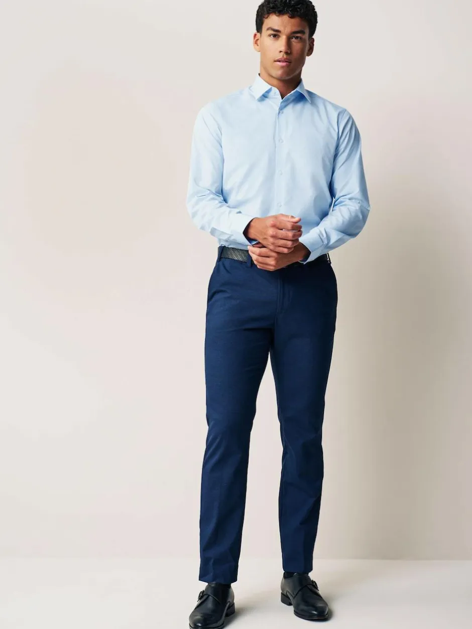 Next Regular Fit Easy Care Long Sleeve Single Cuff Smart Shirts 2 Pack White/Blue Outlet