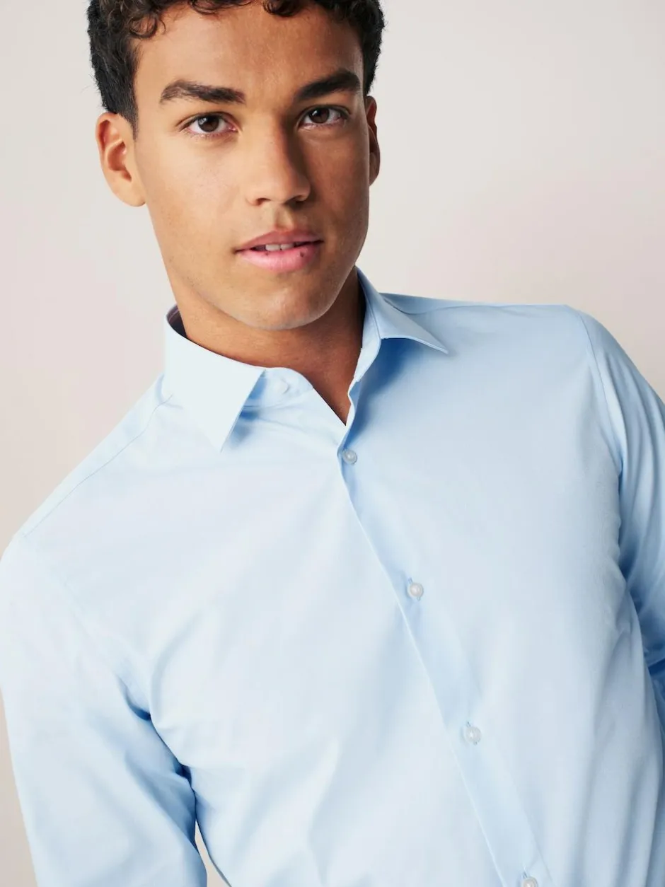 Next Regular Fit Easy Care Long Sleeve Single Cuff Smart Shirts 2 Pack White/Blue Outlet